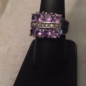 14k White Gold Natural Tanzanite and Diamond Ring.